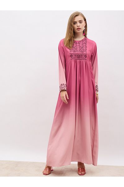 Styli Ombre Gathered Jalabiya with Embroidery Detail