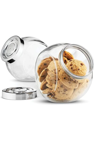 Generic Glass Jar Glass Candy Jar 75 ½ Ounce Cookie Jar (2 Pack) With Plastic...
