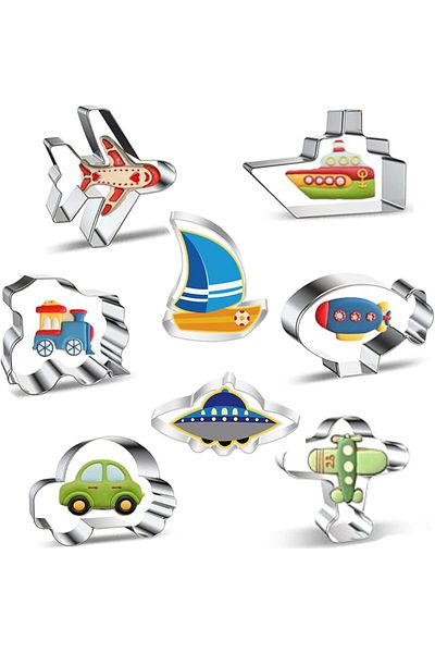 Generic NESLIN Cookie Cutter Set, Stainless Steel Biscuit Cutters with Car, Airplane, Train, Bus, Helicopte