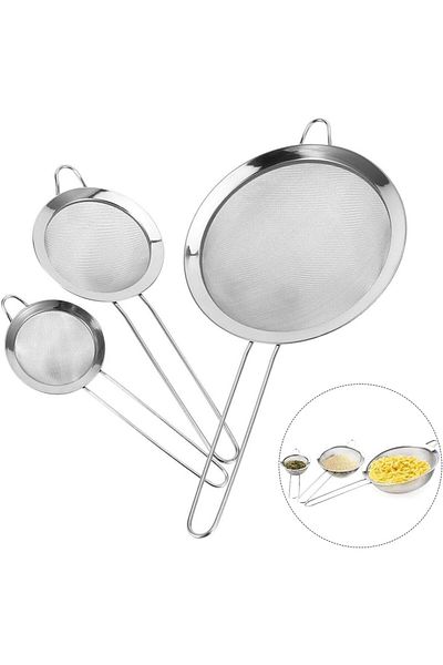 Generic AMERTEER Stainless Steel Tea Strainer Set, 7cm, 12cm, 18cm Fine Mesh Strainers for Kitchen, Sifting