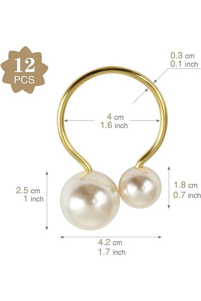 Generic ALMEKAQUZ 12Pcs Pearl Napkin Rings, Gold Napkin Ring Holders, Table Napkin Buckles for Formal or Ca