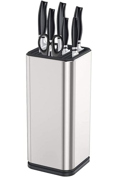 Generic SupWolf Universal Knife Block Holder Stainless Steel Modern Rectangular Design with Scissors-Slot,
