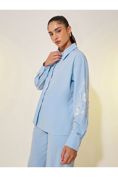Styli Embroidered Detail Long Sleeve Shirt and Pants Co-Ords