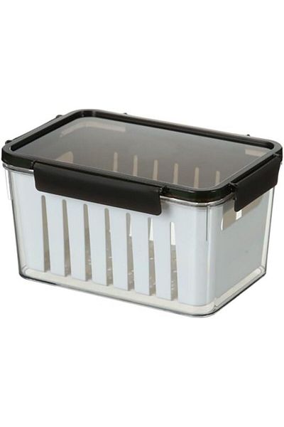 Generic Felli Rectangular Refrigerator Storage Container White and Black 2 Liter Y1K110236