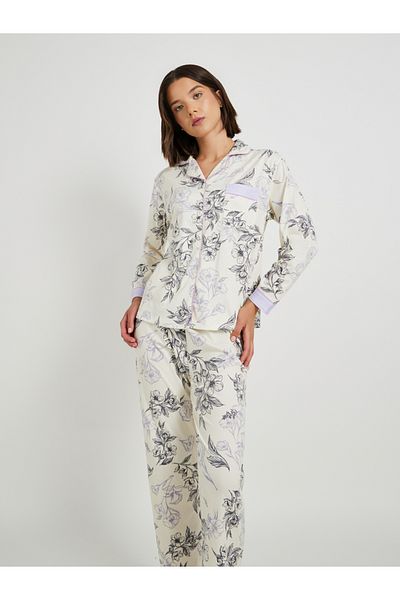 Styli Floral Print Buttoned Shirt and Pyjama Set