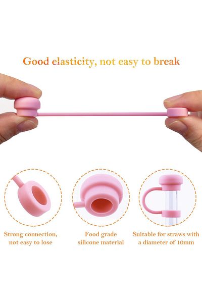 Generic BIGTHREE Straw Cover Caps for Stanley Cup, 6Pcs 10mm Straw Cover Caps, 2 Pcs of 12 Inches Straws, a