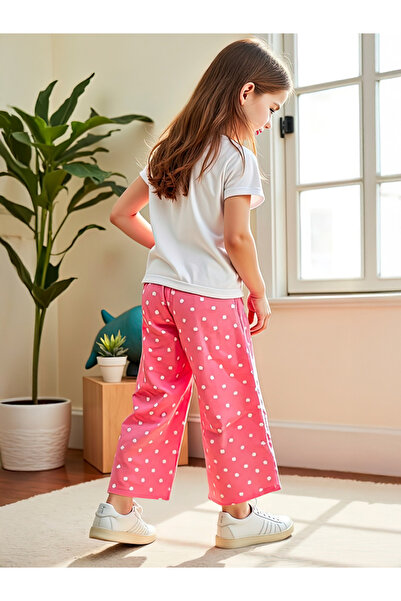 Take Two By Styli Kids 2pcs Pink Polka Dot T-Shirt and Wide Leg Pants