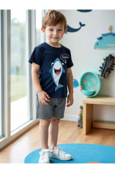 Take Two By Styli Kids 2pcs Navy Blue Printed T-Shirt and Shorts Sets