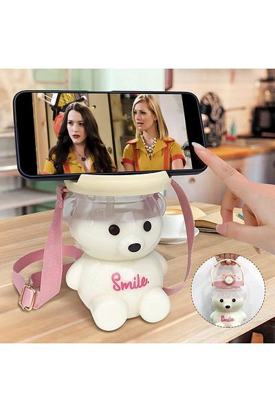 Generic ChicAbode Kawaii Bear Water Bottle with Straw and Strap, Cute Water Bottles for Kids, Portable Leak