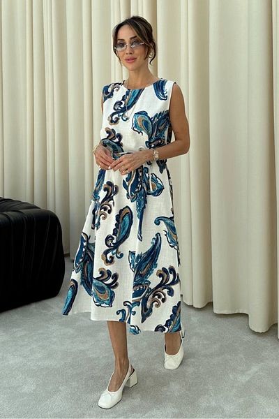 Suzi 100% Linen Patterned Dress 29998