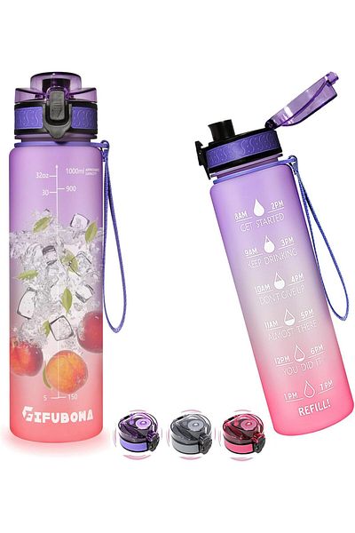 Generic GIFUBOWA Sports Water Bottle 1L BPA Free Leak Proof Motivational 32oz Daily Time Drinking Jug with