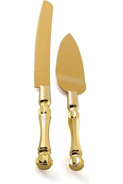 Generic Homi styles Cake Server Set with Knife | Elegant Gold Color With Plastic Handles & Premium 420 Stai