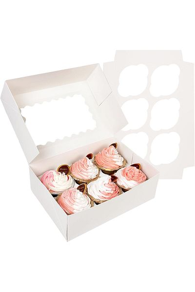 Generic ENJOYLEX White 6 Cupcake Boxes with Window 12 Packs Cupcake Box 23x15.5x8.4cm Bakery Boxes For Cupc