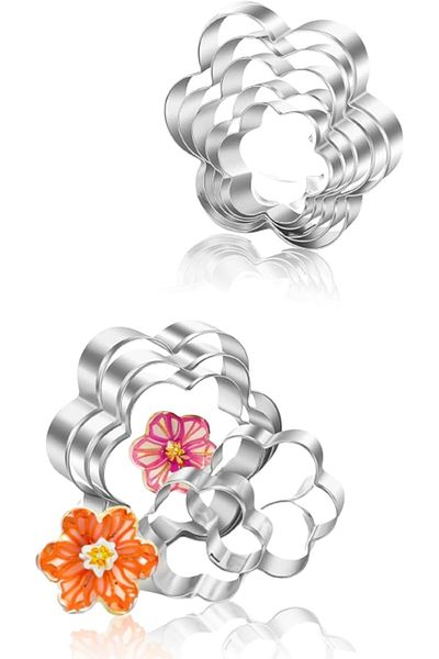 Generic Sweet seven Versatile 5-Piece Flower Cookie Cutter Set for Mousse, Biscuits & More - Stainless Stee