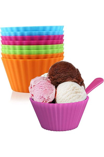 Generic KASTWAVE Colorful Plastic Ice Cream Bowls with Spoons - Set of 8 Stackable Dessert Cups for Kids, P