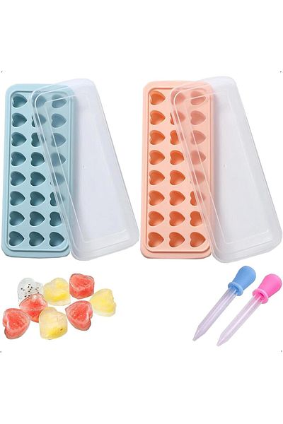 Generic Aputue Ice Cube Tray, 2 Pack 48 Holes Silicone Heart Shape Ice Cube Tray with Lid, Dishwasher Safe
