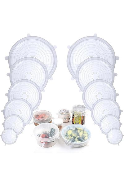 Generic Lindoro-XH 12-Pack Silicone Stretch Lids Set for Cans, Glasses & Jugs, 6 Size Reusable Food Storage