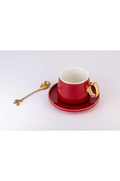 Generic 3-Piece Ceramic Cup And Saucer Set, Red/White/Gold