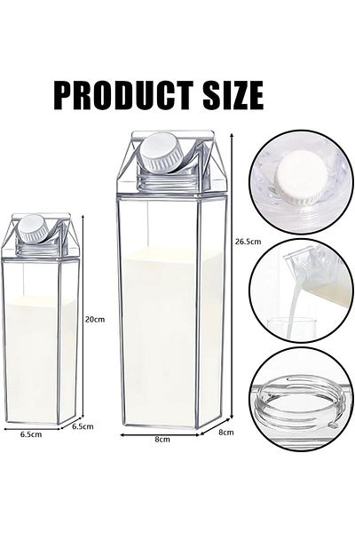 Generic Durku 4 Pack 35oz Milk Carton Water Bottle Reusable Clear Plastic Milk Box Portable Square Juice Bo