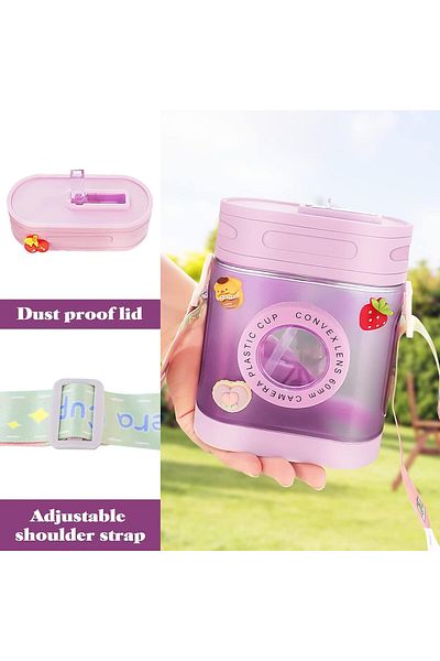 Generic ELECDON Adorable Retro Camera Water Bottle with Straw, BPA-Free 450ml Drinking Cup for Travel, Suit