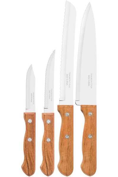 TRAMONTINA Dynamic 4-Piece Knife Set, Stainless Steel Blades with Natural Wood Handles