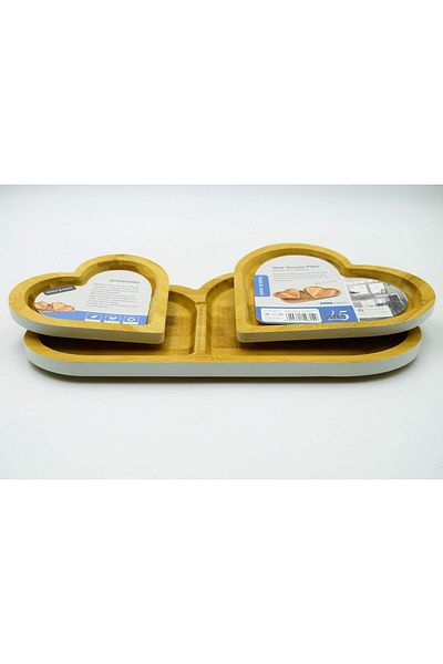 Generic Tessie & Jessie 3-Piece Wooden Heart Shape Snacks Plate Set, Brown