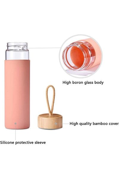 Generic Arabest Glass Water Bottle - 18 Oz Borosilicate Glass Water Bottle with Bamboo Lid and BPA Free Non