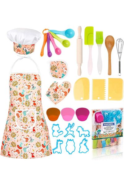 Generic TMOHRA Kids Baking Set 26Pcs with Dinosaur Apron & Hat Cooking Chef Dress Up Role Play Toys, Kitche