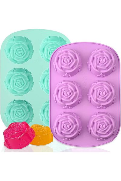 Generic Xspring Silicone Molds, Food Grade Silicone Rose Mold, 2 PCS Flower Shape Fondant Ice Cube Trays, L