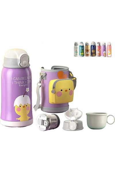 Generic EBS SOUQ Stainless Steel Kids Water Bottle, 550ML Vacuum Insulated Flask with Straw, 3 Lids, and Sh