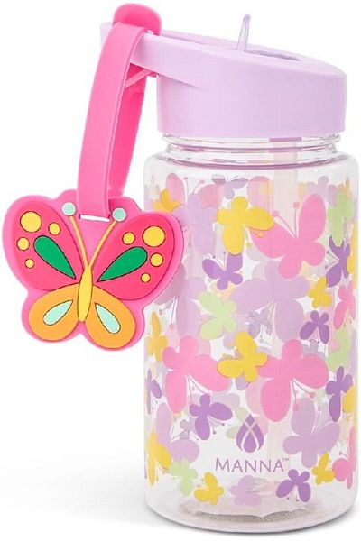 Generic Manna Buddy Butterfly Themed Design Water Bottle with Strap Multicolor 15oz AC55285