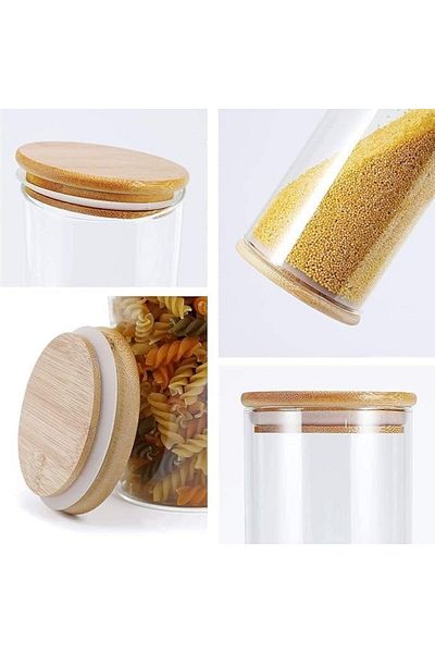 Generic 3-piece set Glass Food Containers with Bamboo Wooden Lids for Flour and Sugar, Pasta, Cookies, Nuts