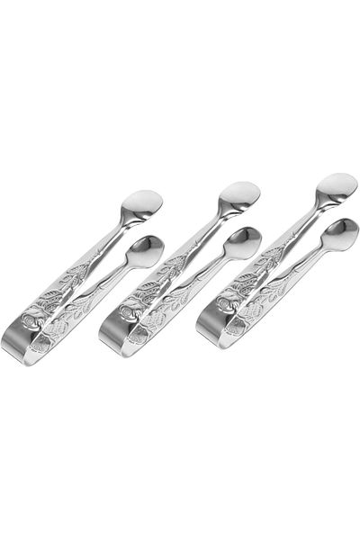 Generic Stainless Steel Food Tongs Set, 3 Pieces, Multi-purpose Ice and Snack Clips, Kitchen and Restaurant