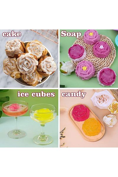 Generic Xspring Silicone Molds, Food Grade Silicone Rose Mold, 2 PCS Flower Shape Fondant Ice Cube Trays, L
