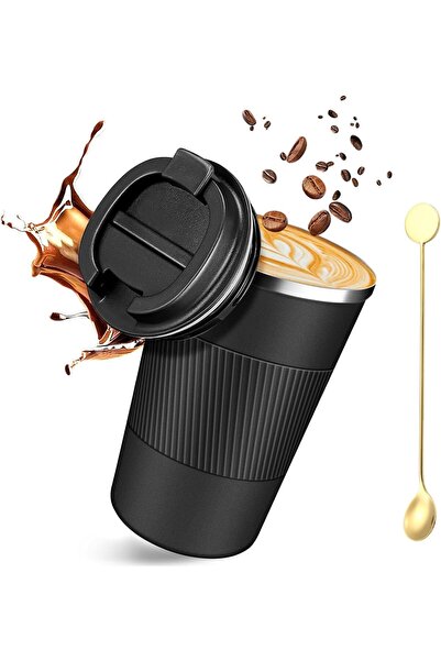 Arabest كوب قهوة للسفر سعة 17 أونصة، كوب قهوة معزول بغطاء وملعقة، ترمس قهوة م...