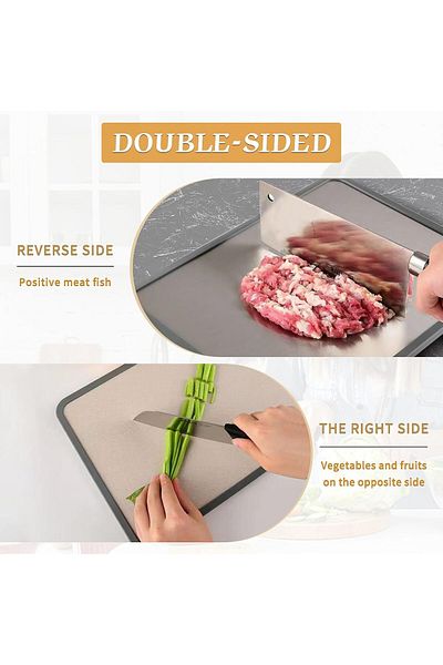 Generic TERRIFI Double-Sided Cutting Board - Food-Grade Stainless Steel & Natural Wheat Straw, Large Durabl