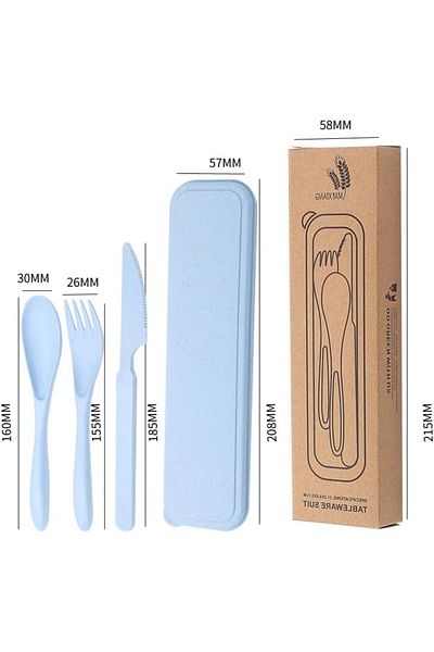 Generic Wheat Straw Portable Cutlery, 1Set Wheat Straw Portable Knife Fork Spoons, Wheat Straw Portable Kni