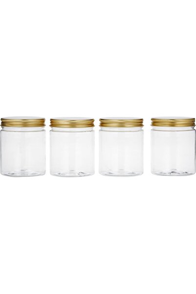 Alsaqer Round Pet Bottles and Jars with Gold Lid 4-Piece, 250 ml Capacity Multicolor