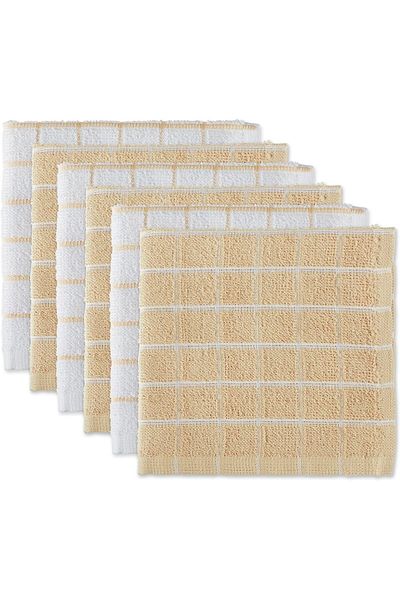 Generic DII Basic Terry Collection Windowpane Dishcloth Set, 12x12, Pebble, 6 Piece