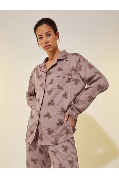 Styli Bear Print Long Sleeve Shirt and Pyjama Set