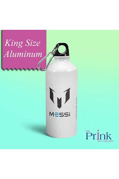 Generic Prink Messi Logo Printed Aluminium Water Bottle 600ml | Messi Sipper Bottle | Water Bottles | Footb
