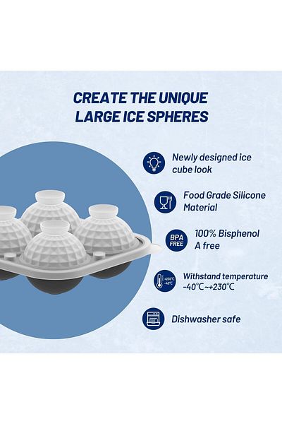 Generic Xspring 3D Ball Crystal Ice Cube Tray, Large Ball Silicone Fun Shapes Whiskey Ice Mold with Funnel