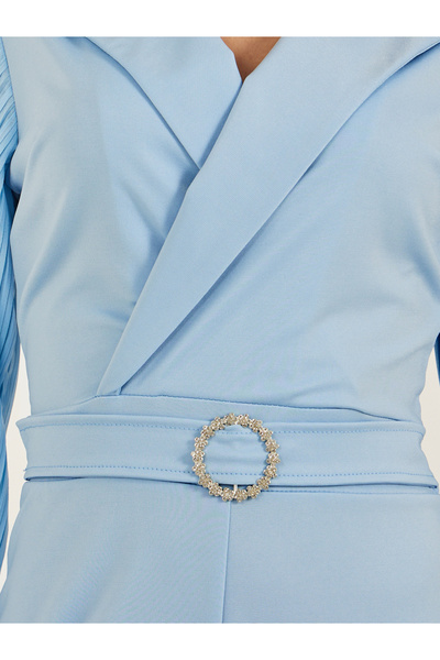 Styli Pleated Balloon Sleeves Straight Leg Jumpsuit with Belted Detail