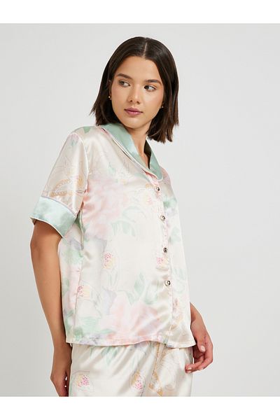 Styli Floral Print Short Sleeve Shirt and Pyjama Set