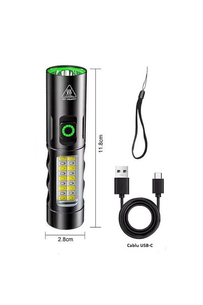 BREZIUM BREZIUM Rechargeable LED Flashlight, 6 light modes, 500 lm, USB-C, Li-Ion 800 mAh, Aluminum