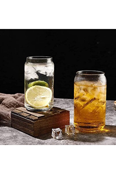 BPA Silk Route - Drinking Glasses 4pc Set: Can Shaped Clear Glass Cups, Elega...