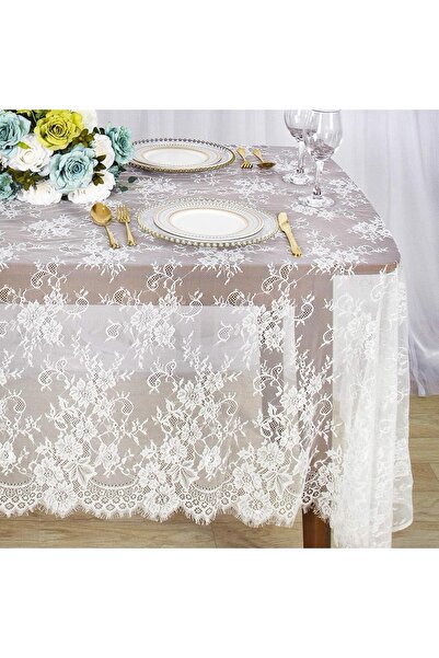 Tazweeq Lace Tablecloth, Rectangular Washable White Floral (300 x 150 cm)