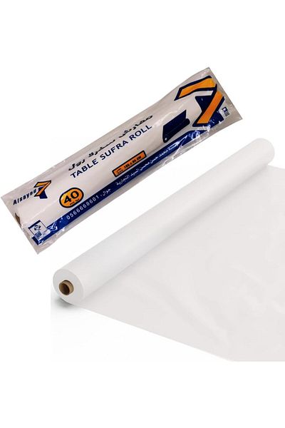 Generic AlsayedP 40 Pcs Sufra Roll White Plastic Table Cover Roll 105 x 85 cm Disposable Table Cloth for Pi