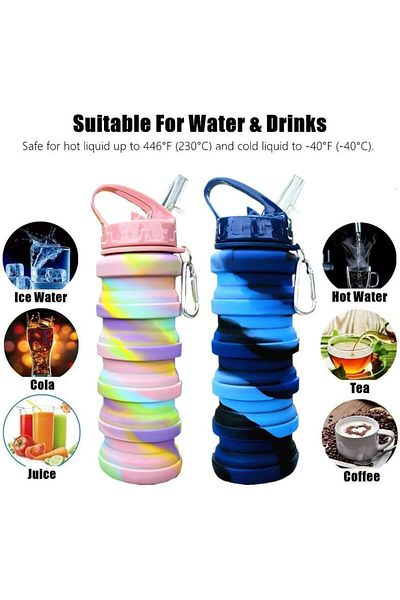 Generic Silicone Collapsible Water Bottle Reusable Portable Foldable Water Bottles BPA Free Safe and Heathy
