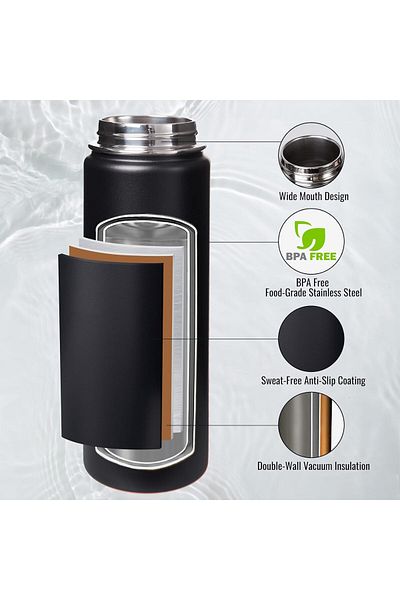 Generic Joyzzz Vacuum Insulated Flask, 22oz Stainless Steel Water Bottles with Wide Mouth, Insulated Water